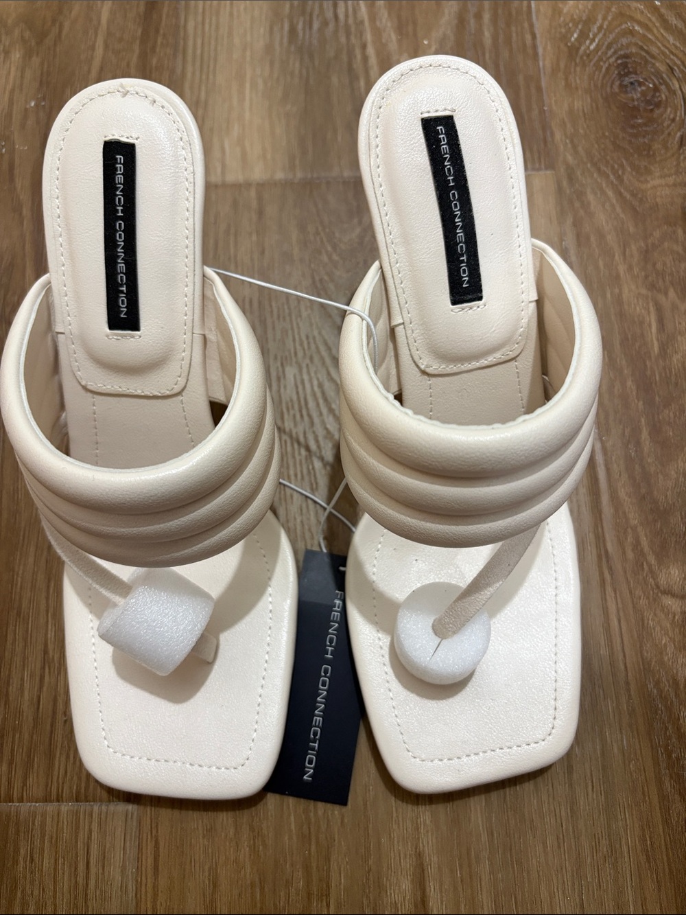 French Connection Cream Padded Strap Toe-Ring Heels